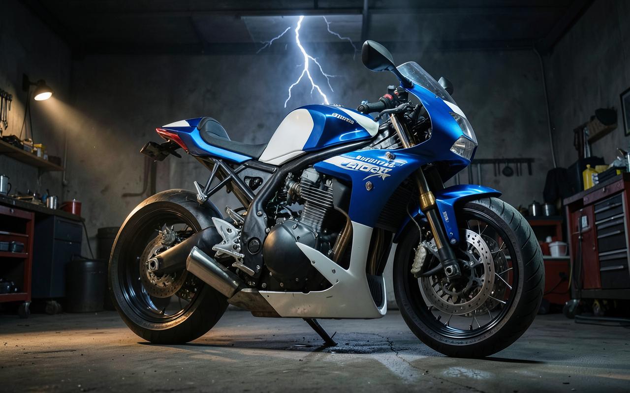 Buell 1125 R Custom-Umbau in dunkler Garage