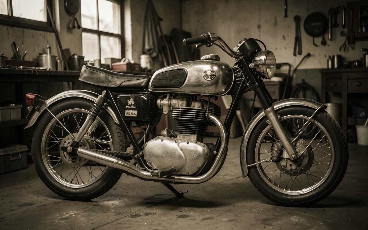 Klassisches Boxer-Motorrad in der Werkstatt